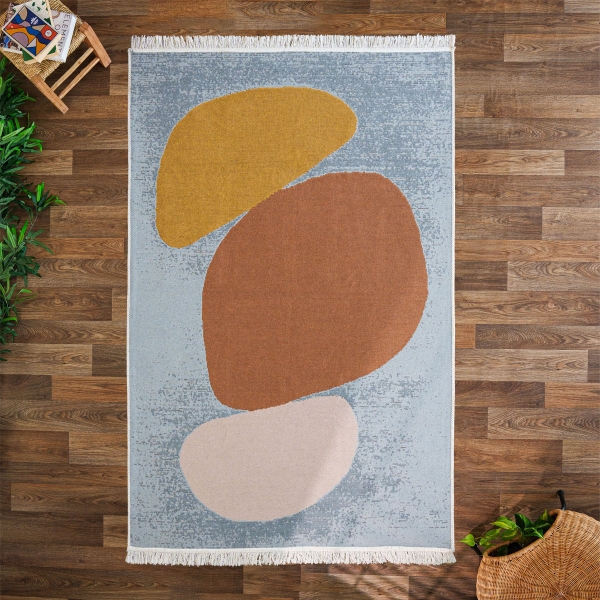 160 x 230 cm Mirror Craft Pebble Art Double Sided Decorative Rug - Brown / Blue / Light Grey / Mustard