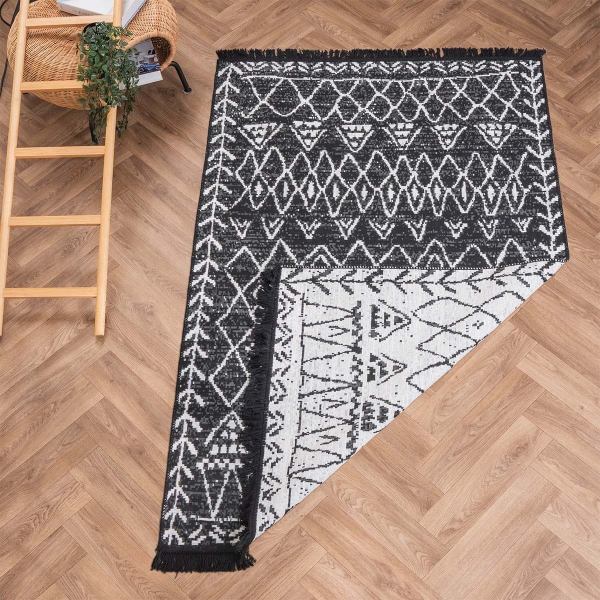 80 x 300 cm Mirror Craft Geometric Tapestry Double Sided Decorative Rug - Black / White