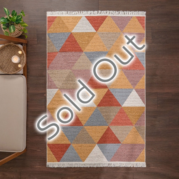 80 x 300 cm Mirror Craft Triangles Double Sided Decorative Rug - Mustard / White / Red