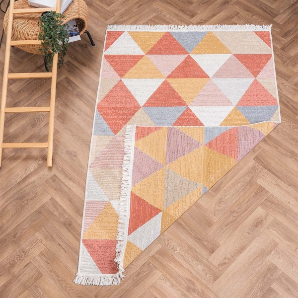 80 x 300 cm Mirror Craft Triangles Double Sided Decorative Rug - Mustard / White / Red