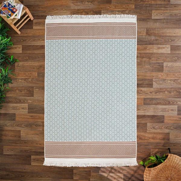 80 x 300 cm Mirror Craft Geometric Harmony Double Sided Decorative Rug - Brown / Cream / Mint