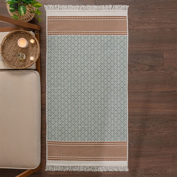 200 x 300 cm Mirror Craft Geometric Harmony Double Sided Decorative Rug - Brown / Cream / Mint