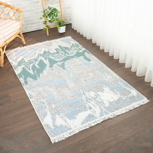 80 x 300 cm Mirror Craft Waves Double Sided Decorative Rug - Blue / Brown / Cream / Green