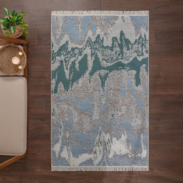 120 x 180 cm Mirror Craft Waves Double Sided Decorative Rug - Blue / Brown / Cream / Green