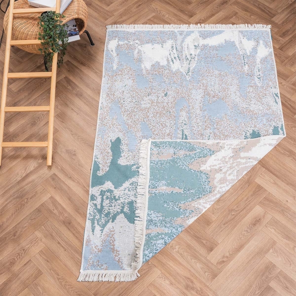 120 x 180 cm Mirror Craft Waves Double Sided Decorative Rug - Blue / Brown / Cream / Green
