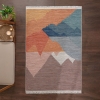 200 x 300 cm Mirror Craft Mountains Landscape Double Sided Decorative Rug - Navy Blue / Grey / Brown / Mustard