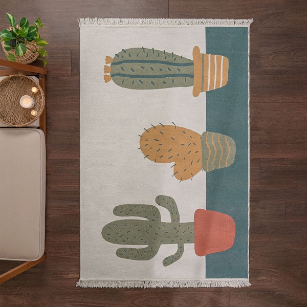 80 x 150 cm Mirror Craft Desert Flora Double Sided Decorative Rug - Green / Yellow / Terracotta