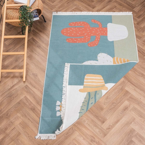 80 x 150 cm Mirror Craft Desert Flora Double Sided Decorative Rug - Green / Yellow / Terracotta