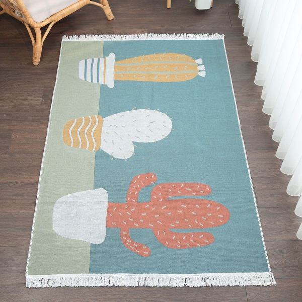 120 x 180 cm Mirror Craft Desert Flora Double Sided Decorative Rug - Green / Yellow / Terracotta