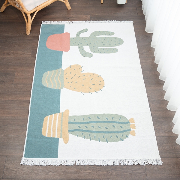 60 x 90 cm Mirror Craft Desert Flora Double Sided Decorative Rug - Green / Yellow / Terracotta