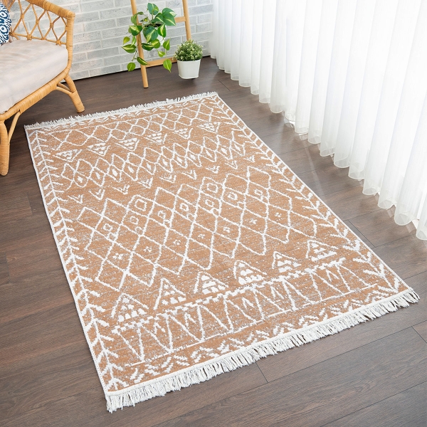 60 x 90 cm Mirror Craft Tribal Double Sided Decorative Rug - Brown / White