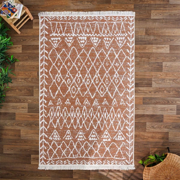 80 x 150 cm Mirror Craft Tribal Double Sided Decorative Rug - Brown / White