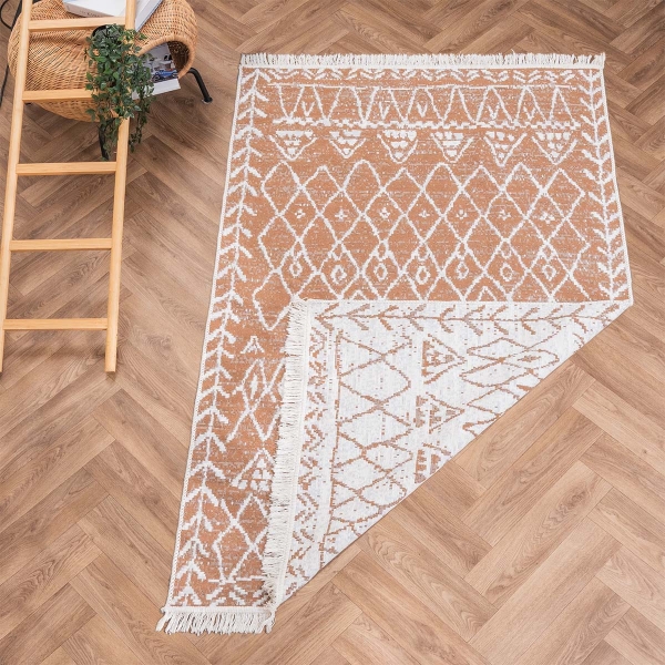 80 x 300 cm Mirror Craft Tribal Double Sided Decorative Rug - Brown / White