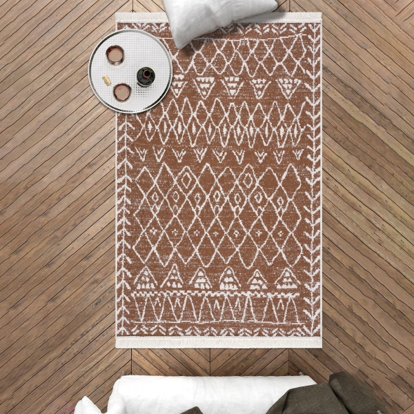 120 x 180 cm Mirror Craft Tribal Double Sided Decorative Rug - Brown / White