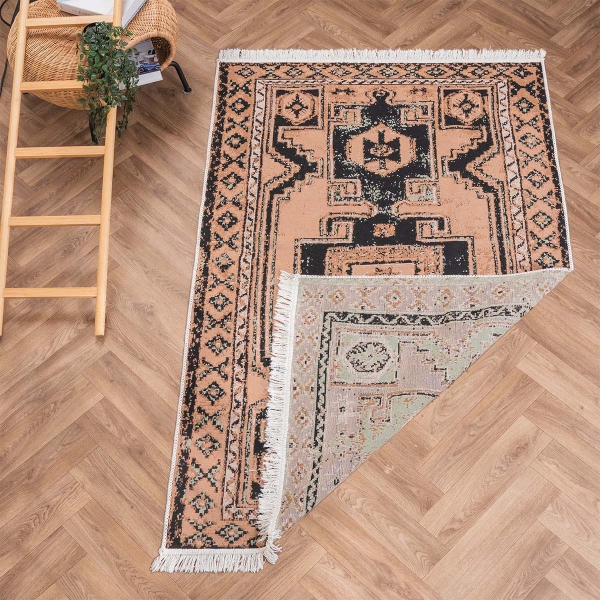 120 x 180 cm Mirror Craft Traditional Tribal Motif Double Sided Decorative Rug - Light Brown / Black / Mint