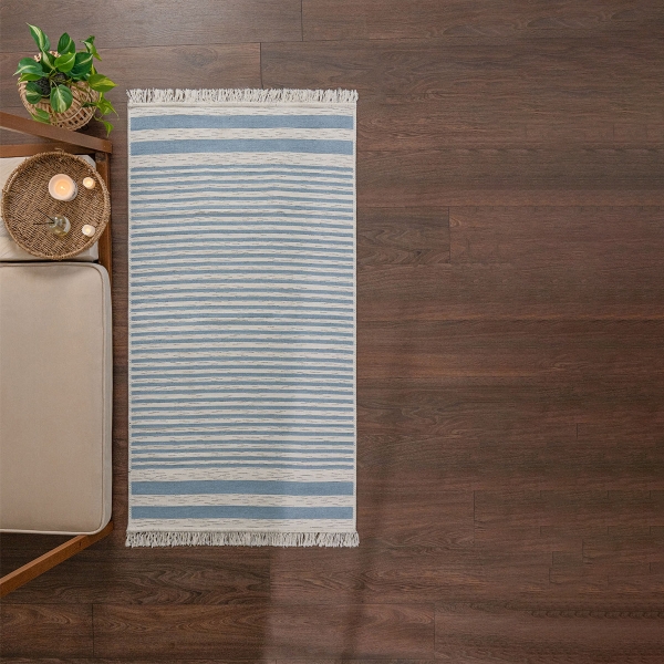 60 x 90 cm Mirror Craft Monochrome Stripes Double Sided Decorative Rug - Blue / White