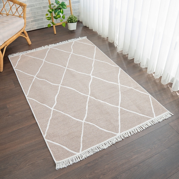 60 x 90 cm Mirror Craft Elegance Diamond Double Sided Decorative Rug - White / Light Brown