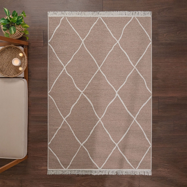 120 x 180 cm Mirror Craft Elegance Diamond Double Sided Decorative Rug - White / Light Brown