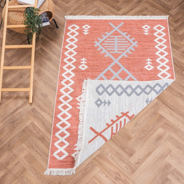 80 x 150 cm Mirror Craft Rustic Double Sided Decorative Rug - Terracotta / Light Grey