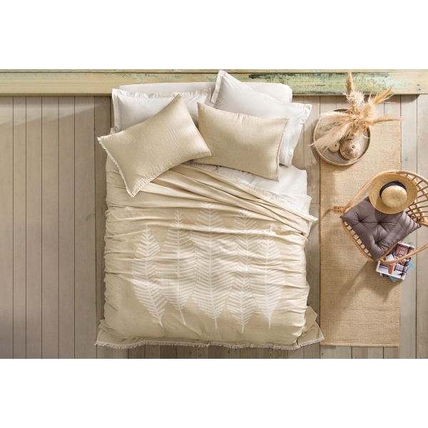 3 Pieces Folium Jacquard Muslin Double Pique Set 230 x 240 cm - Camel