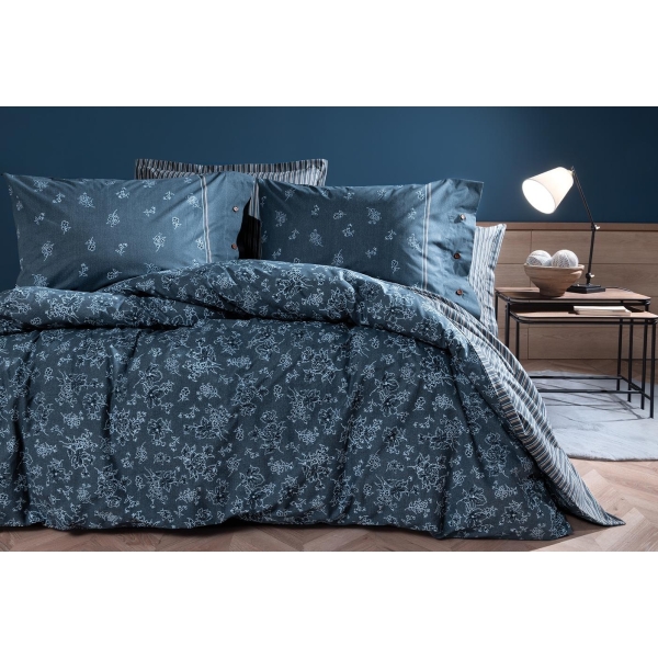 4 Pieces Aveline Ranforce Double Duvet Cover Set 200 x 220 cm - Indigo
