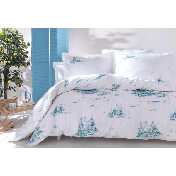 4 Pieces Onie Ranforce King Size Duvet Cover Set 200 x 220 cm - Blue
