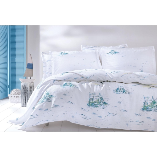 4 Pieces Onie Double Pique Set 200 x 220 cm - Blue