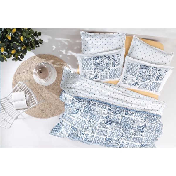 3 Pieces Merida Ranforce Single Pique Set 160 x 220 cm - Blue