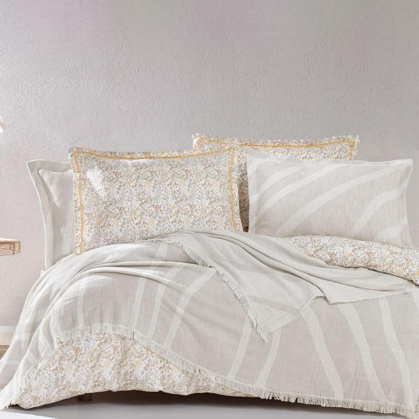 7 Pieces Lenzy Cotton Double Dowery Set 200 x 220 cm - Beige