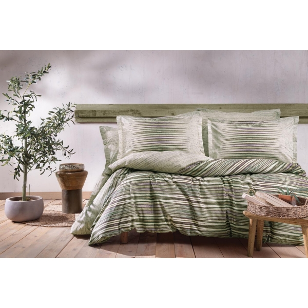 3 Pieces Besna Ranforce Single Duvet Cover Set 160 x 220 cm - Khaki
