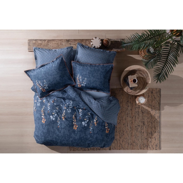 4 Pieces Petal Ranforce Double Duvet Cover Set 200 x 220 cm - Navy Blue