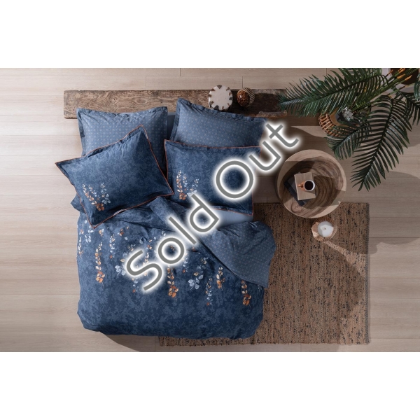 4 Pieces Petal Ranforce King Size Duvet Cover Set 240 x 220 cm - Navy Blue