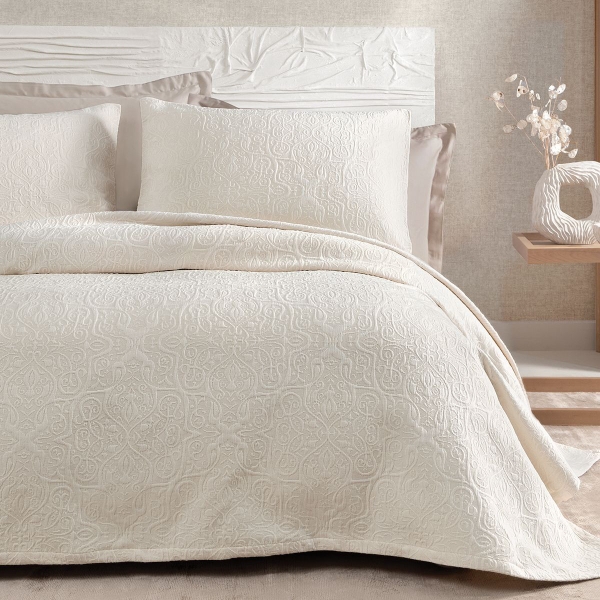 3 Pieces Matte Double Bedspread Set 240 x 260 cm - Ecru