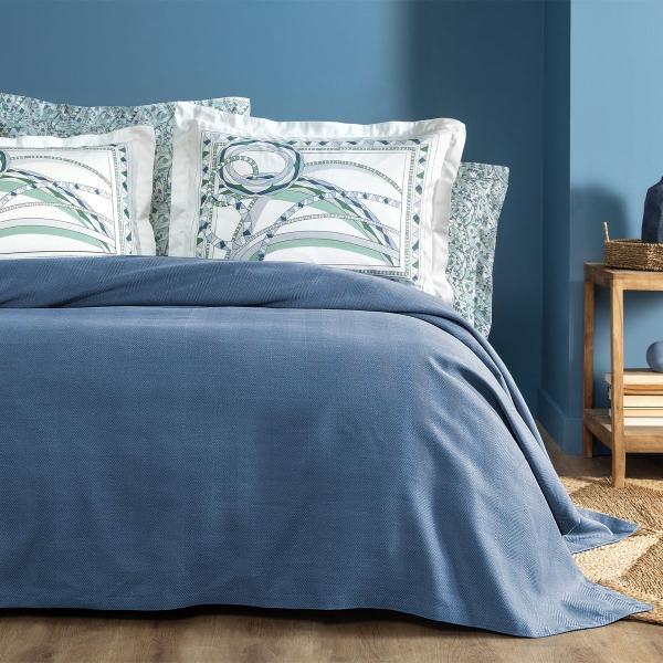 3 Pieces Retro Bamboo Single Pique Set 160 x 220 cm - Indigo