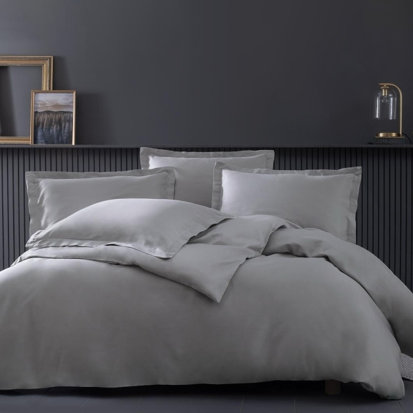 4 Pieces Dora Cotton Satin King Size Duvet Cover Set 240 x 220 cm - Grey