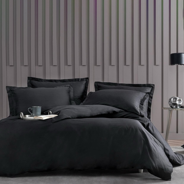 4 Pieces Dora Cotton Satin Double Duvet Cover Set 160 x 220 cm - Black