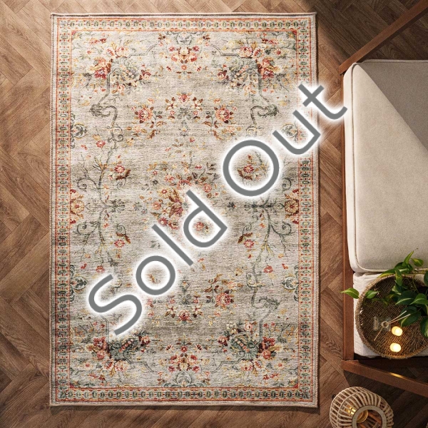 200 x 300 cm Retro Vintage Blossom Elegance Decorative Rug - Beige / Blue