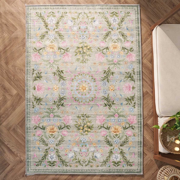 120 x 180 cm Retro Elegant Floral Harmony Decorative Rug - Pink / Green / Grey / Blue