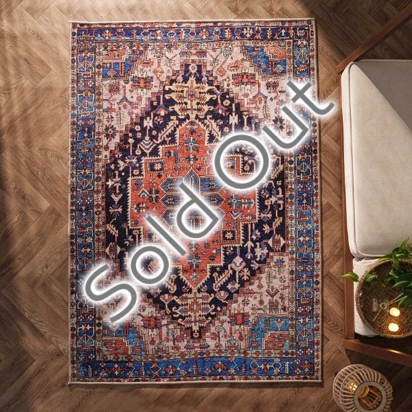 160 x 230 cm Retro Traditional Symmetric Pattern Decorative Rug - Orange / Blue / Beige