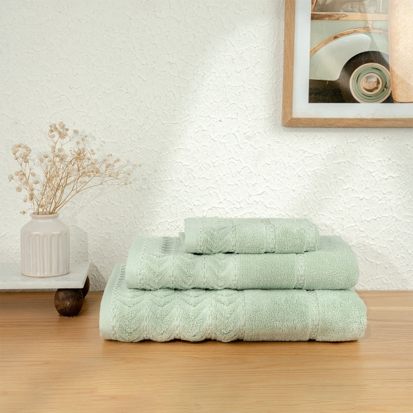 3 Pieces Elegance Premium Turkish Cotton 600 GSM Towel Set - Mint