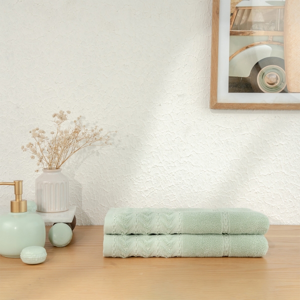 2 Pieces Elegance 50 x 90 cm Premium Turkish Cotton 600 GSM Face Towel Set - Mint