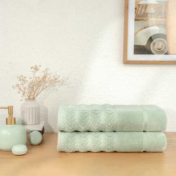 2 Pieces Elegance 70 x 140 cm 600 GSM Luxury Turkish Cotton Bath Towel Set - Mint