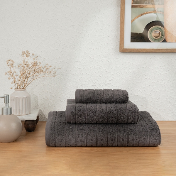 3 Pieces Slate Serenity Turkish Premium Cotton 600 GSM Towel Set - Anthracite