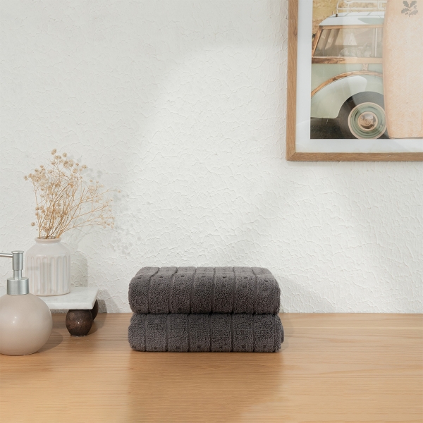 2 Pieces Slate Serenity 50 x 90 cm 600 GSM Luxury Turkish Cotton Face Towel Set - Anthracite