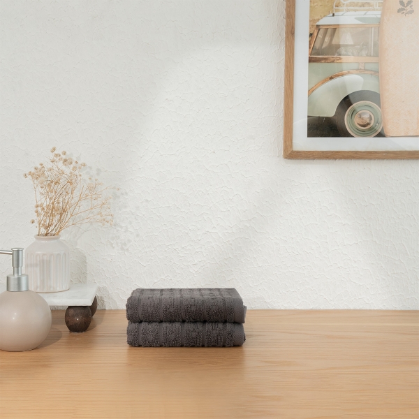 2 Pieces Slate Serenity 30 x 50 cm Premium Turkish Cotton 600 GSM Hand Towel Set - Anthracite