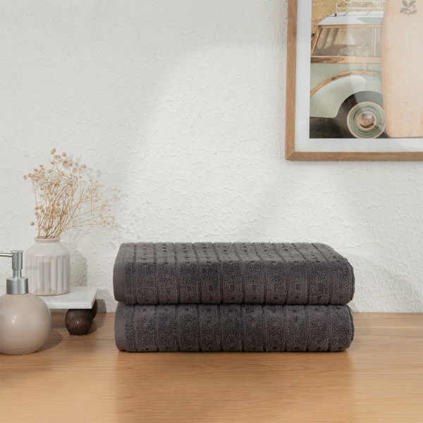 2 Pieces Slate Serenity 70 x 140 cm Premium Turkish Cotton 600 GSM Bath Towel Set - Anthracite