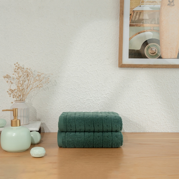 2 Pieces Verdant Comfort 50 x 90 cm 600 GSM Luxury Turkish Cotton Face Towel Set - Dark Green