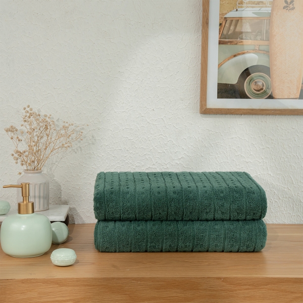 2 Pieces Verdant Comfort 70 x 140 cm 600 GSM Luxury Turkish Cotton Bath Towel Set - Dark Green