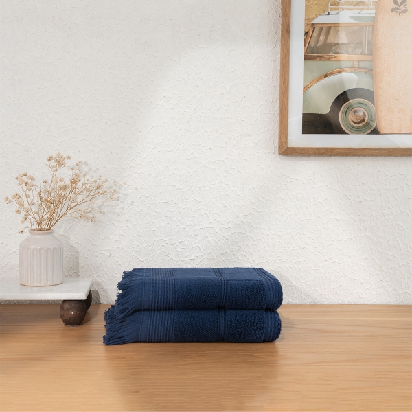 2 Pieces Ocean Serenity 50 x 90 cm Premium Turkish Cotton 600 GSM Face Towel Set - Navy Blue