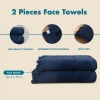 2 Pieces Ocean Serenity 50 x 90 cm 600 GSM Luxury Turkish Cotton Face Towel Set - Navy Blue